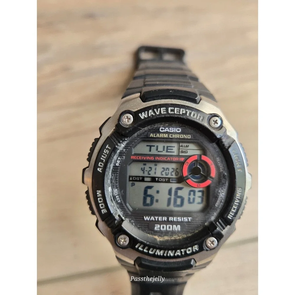 Vtg Casio Watch Mens Wave Ceptor Atomic Digital 200M Mimalist Outdoor Retro